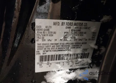 2021 Ford Mustang Mach-E Select z USA, uszkodzony, nr VIN 3FMTK1SS2MMA43765